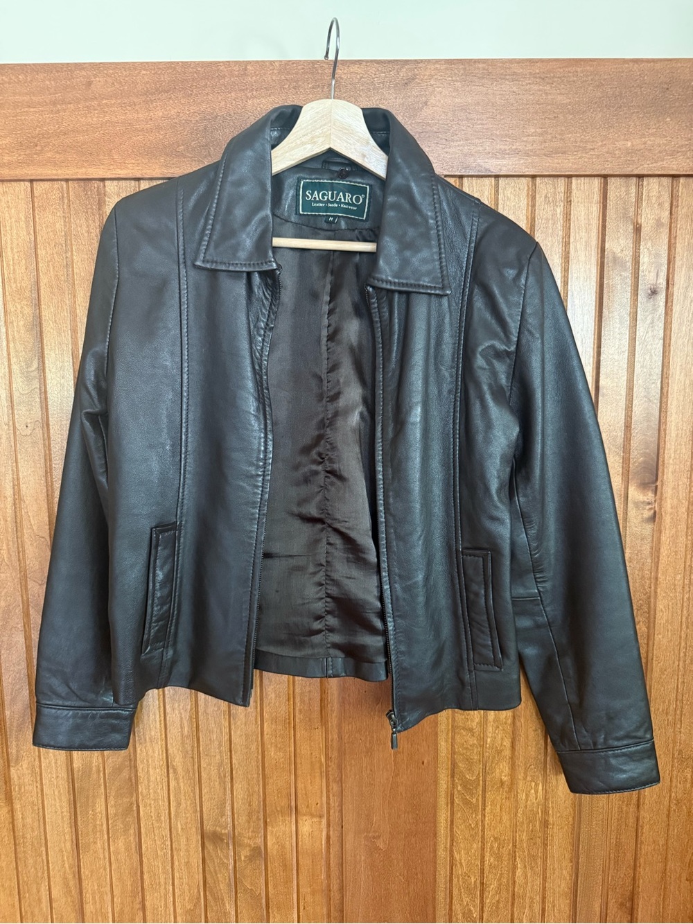 SAGUARO Women's Dark Brown Leather Zip Jacket